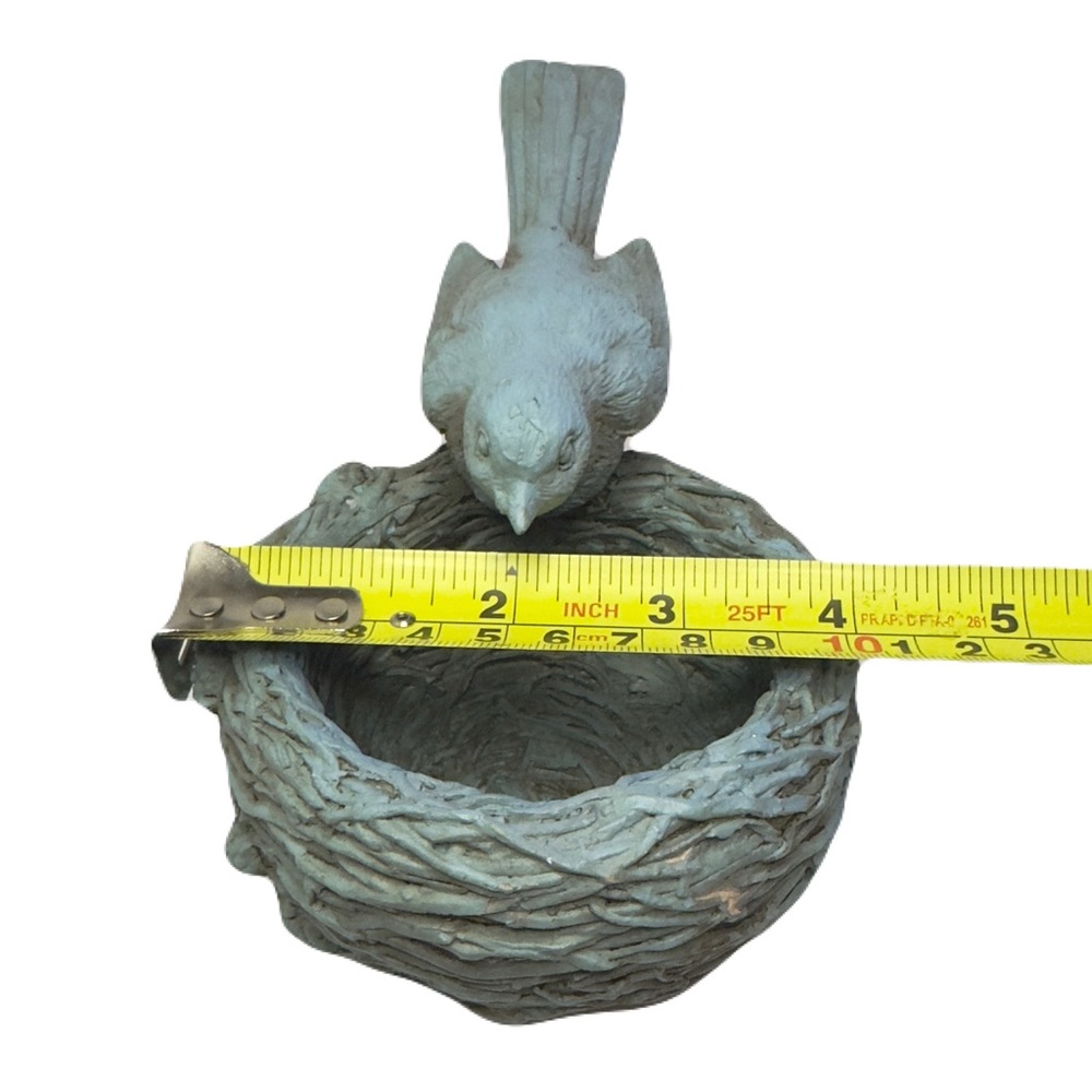 Nesting Bird Dish Trinket Bowl Aqua Rustic Sculpture Figurine 6” Vintage Art - Picture 12 of 16